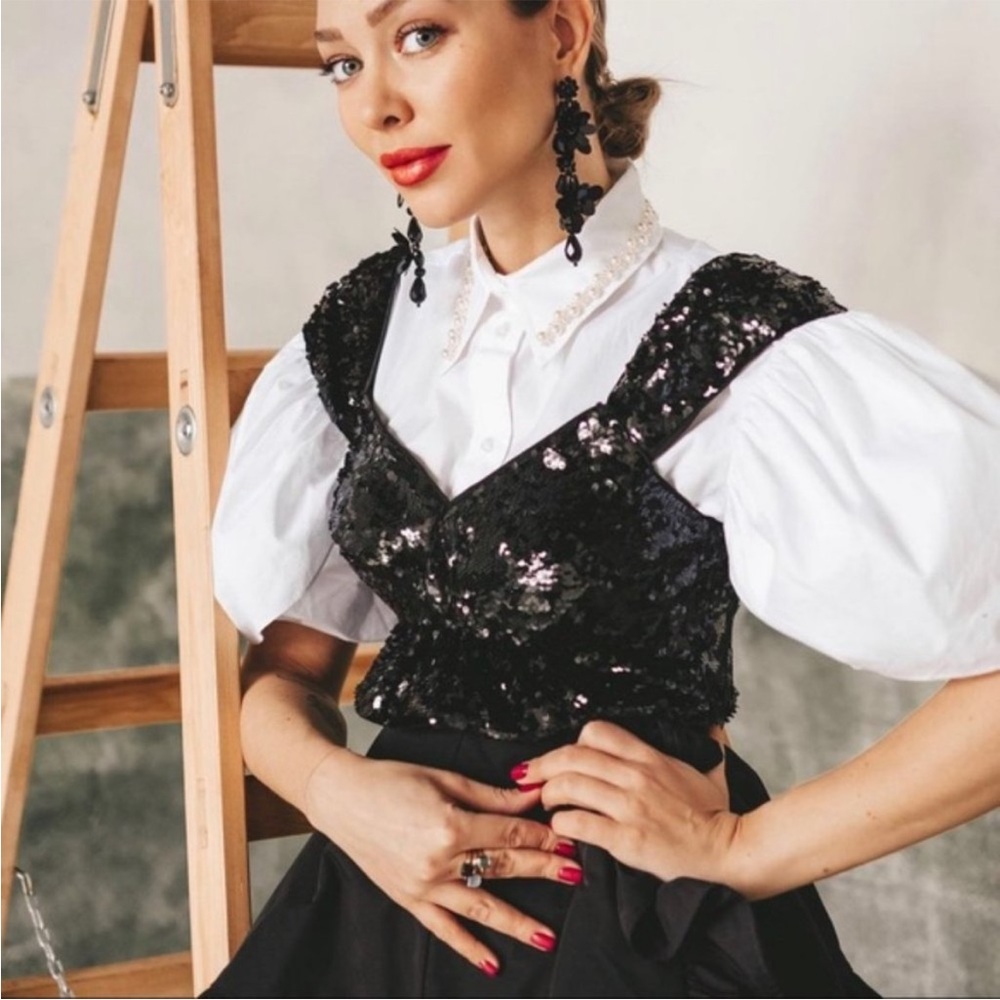 Simone Rocha H&M Black Sequin Cropped Top